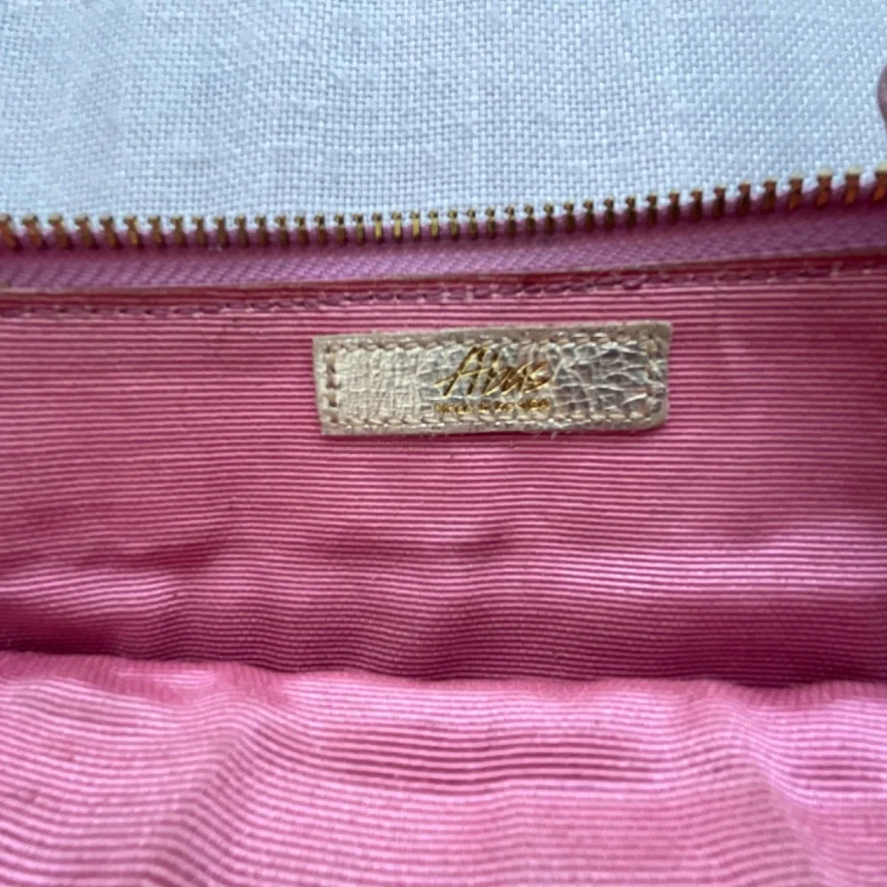 •Abas Pink Lavender Embossed Leather Crossbody Bag ZipClutch Pouch